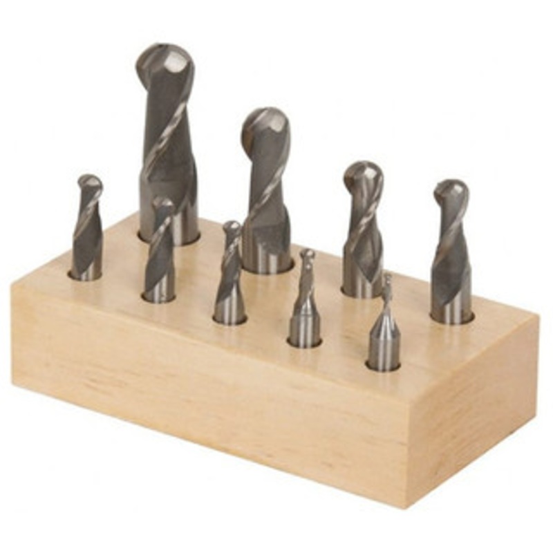 Interstate HSS 2-Flute Ball End Mill Set, Single End, 9 pcs., 1/8 – 3/4 – 70-320-7