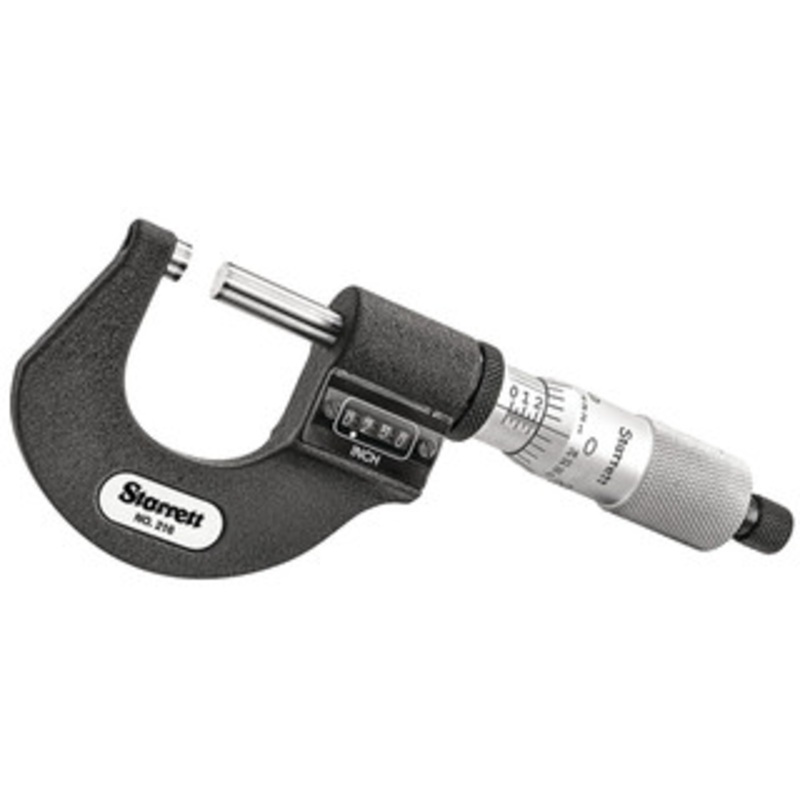 Starrett Mechanical Digit Micrometer T216XRL-1, 0-1, Ratchet Thimble, Carbide Measuring Faces – 10-548-6