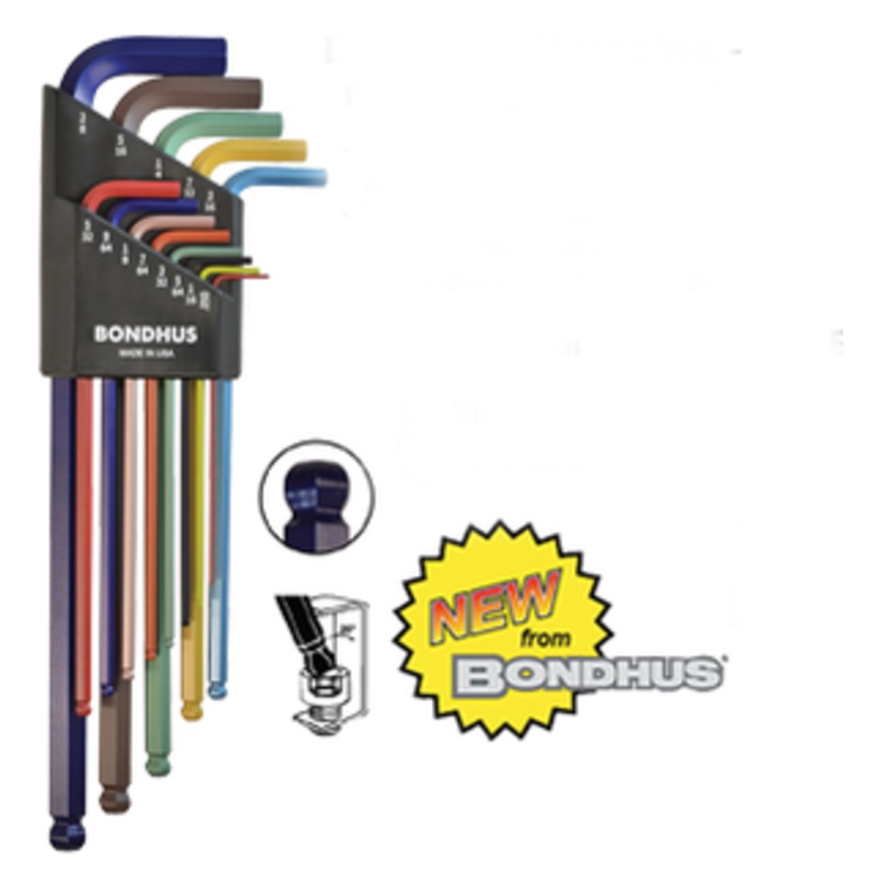 Bondhus Ball End L-Wrenches ColorGuard Finish, 13 Pieces, .050 – 3/8 – 69637
