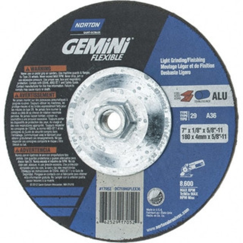Norton 36 Grit, 7 Wheel Diam, 1/8 Wheel Thickness, Type 29 Depressed Center Wheel Aluminum Oxide, 8,600 Max RPM, Compatible with Angle Grinder 66252917052 – 71175194