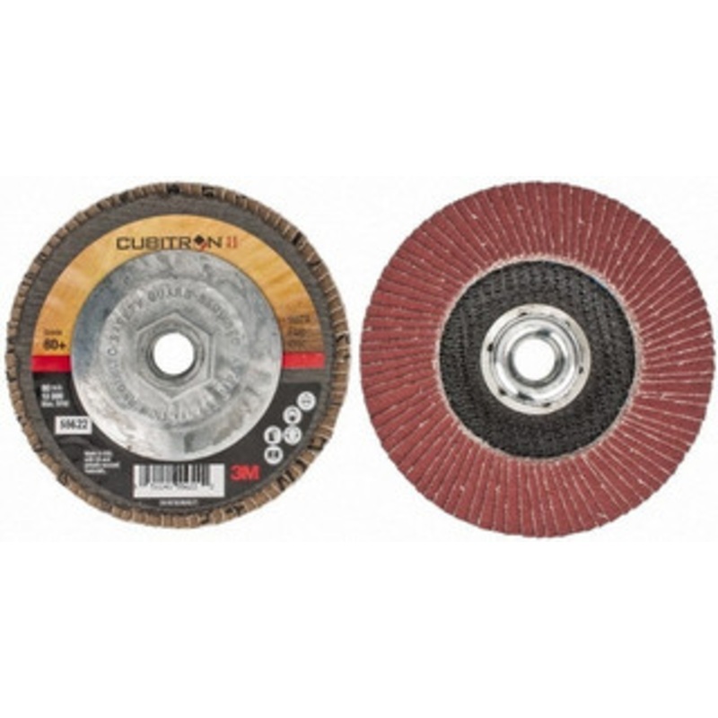3M 4-1/2 80 Grit 5/8-11 Center Hole Type 29 Ceramic Flap Disc Medium Grade, Coated, Arbor Attachment, Cloth Backing, 13,300 RPM 7100031307 – 52673563