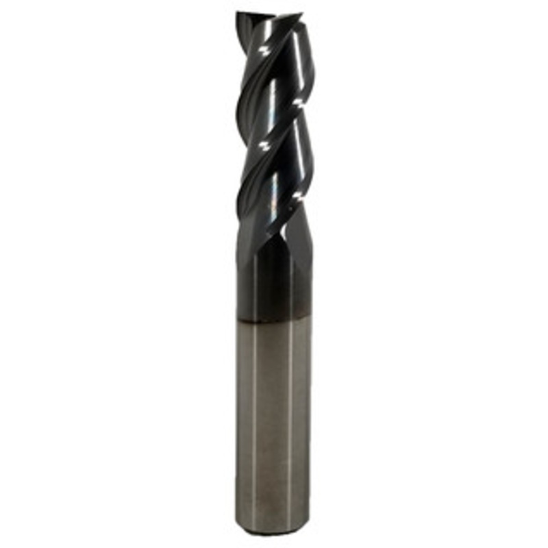 Cobra Carbide Copperhead Endmill, 3-Flute, 42 Regular Length, Apache Coated, 3/8 Cut Dia., 3/8 Shank Dia., 1 LOC, 2-1/2 OAL, R.015 Radius – 14258