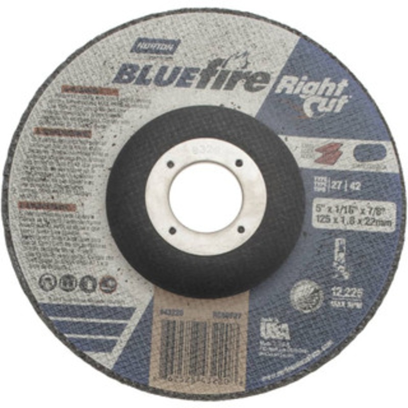 Norton 24 Grit, 5 Wheel Diam, 7/8 Arbor Hole, Type 27 Depressed Center Wheel Zirconia Alumina, Q Hardness, 12,225 Max RPM, Compatible with Angle Grinder 66252843220 – 59938258