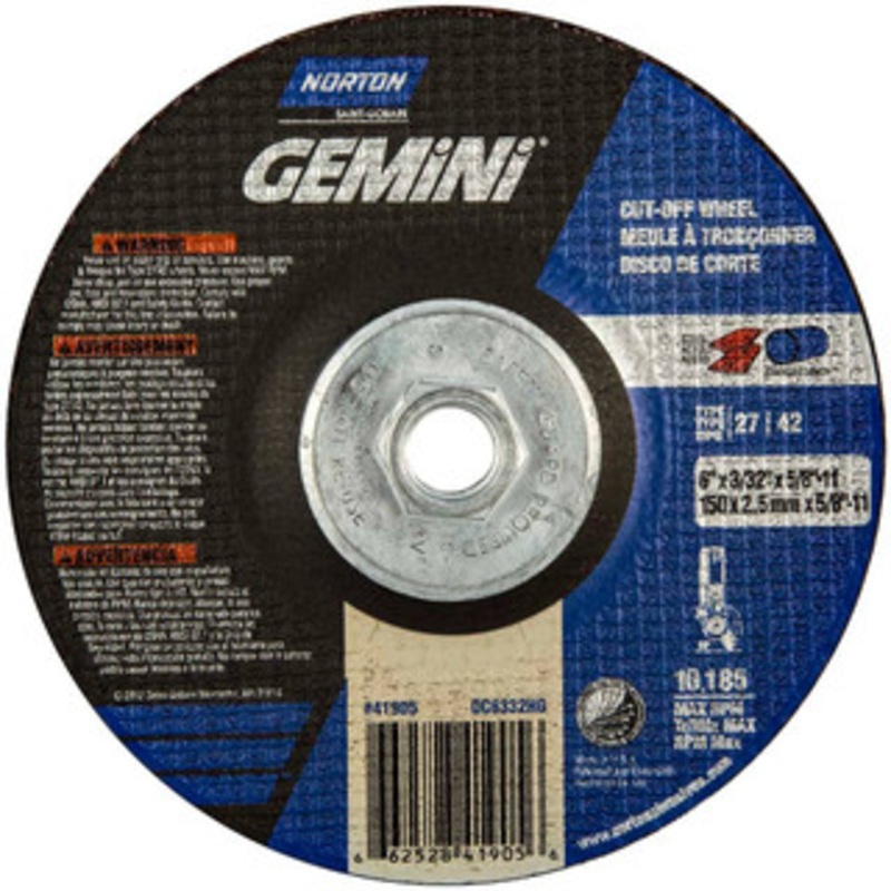 Norton 36 Grit, 6 Wheel Diam, 3/32 Wheel Thickness, Type 27 Depressed Center Wheel Aluminum Oxide 66252841905 – 58392424