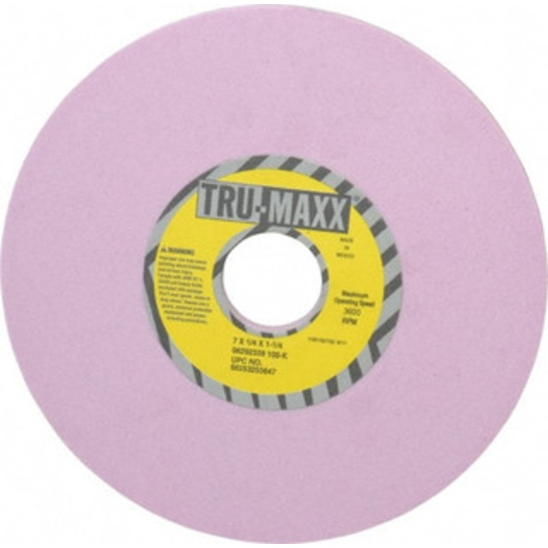 Tru-Maxx 7 Diam x 1-1/4 Hole x 1/4 Thick, K Hardness, 100 Grit Surface Grinding Wheel Aluminum Oxide, Type 1, Fine Grade, 3,600 Max RPM, Vitrified Bond, No Recess 66253255647 – 06292338