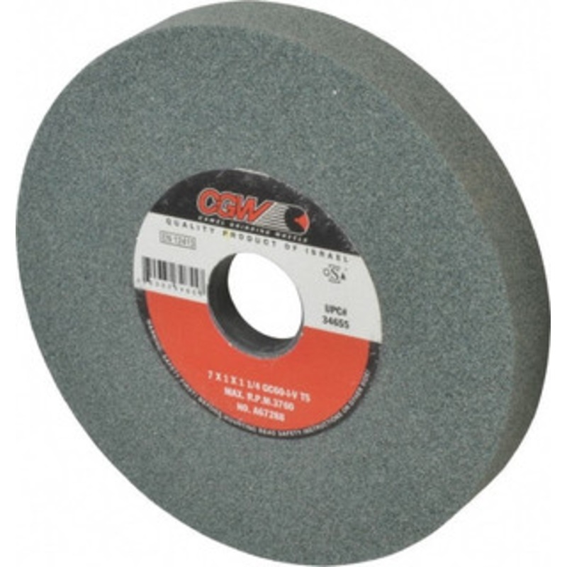 CGW Abrasives 7 Diam x 1-1/4 Hole x 1 Thick, I Hardness, 60 Grit Surface Grinding Wheel Silicon Carbide, Type 5, Medium Grade, 3,760 Max RPM, Vitrified Bond, One-Side Recess 34655 – 09493214