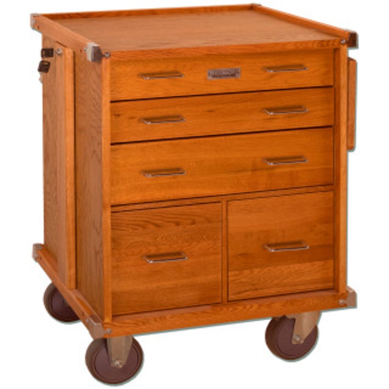 Gerstner International Oak 5-Drawer Roller Cabinet GI-R24, with Full Extension Drawer Slides and Collapsible Side Work Shelf