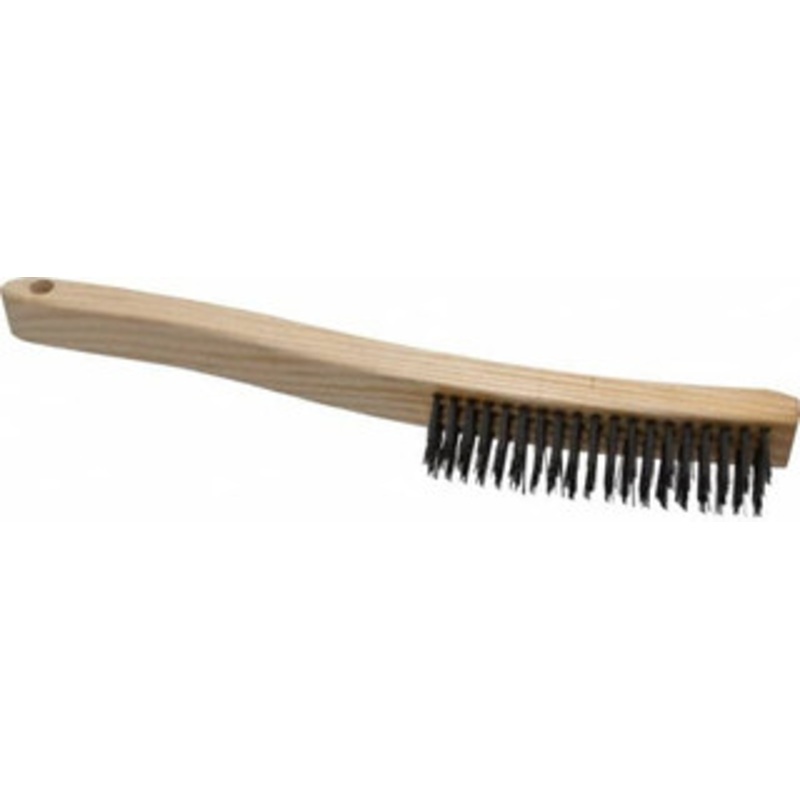 Osborn 4 Rows x 19 Columns Steel Scratch Brush 6 Brush Length, 13-11/16 OAL, 1-1/8 Trim Length, Wood Curved Handle 0008310000 – 53519534