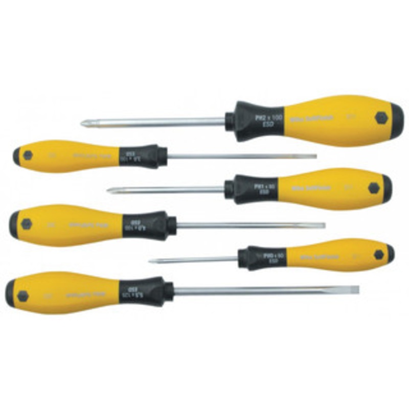Wiha ESD Safe SoftFinish Cushion Grip Slotted/Phillips Screwdriver 6 Piece Set – 30292
