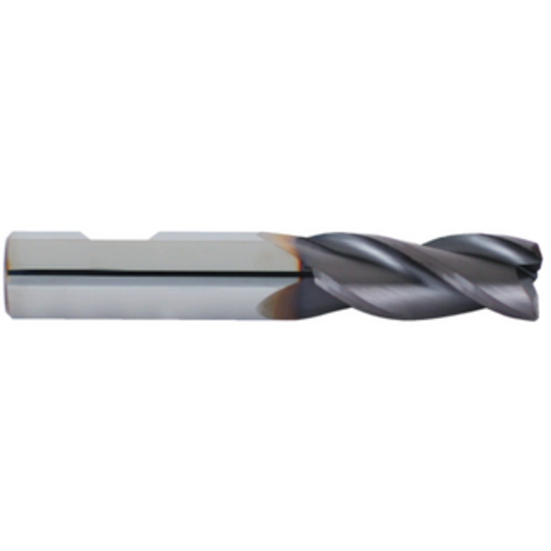 Niagara Cutter ELITE Series 3 Flute Solid Carbide AlTiN Coated Single End Mill, 3/8 Size & Shank Dia., 1 Length of Cut, .015-.020 Corner Radius, 2-1/2 Overall Length