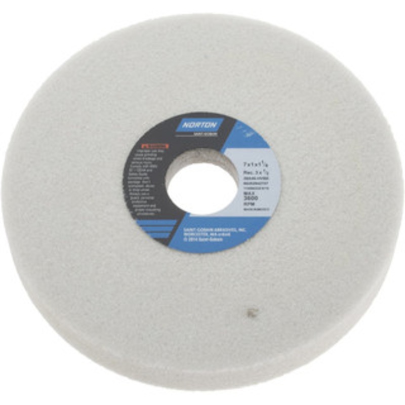 Norton 7 Diam x 1-1/4 Hole x 1 Thick, H Hardness, 46 Grit Surface Grinding Wheel Aluminum Oxide, Type 5, Coarse Grade, 3,600 Max RPM, Vitrified Bond, One-Side Recess 66252942707 – 05957410