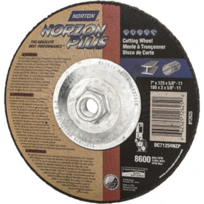 Norton 7 Wheel Diam, 1/8 Wheel Thickness, Type 27 Depressed Center Wheel Ceramic, 8,600 Max RPM, Compatible with Angle Grinder 66252912625 – 06115653