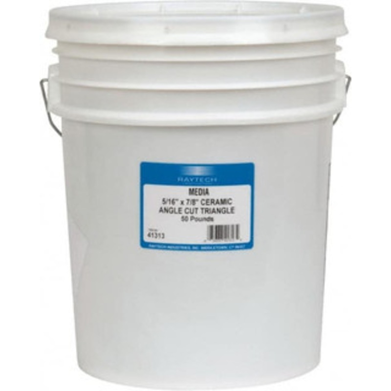 Raytech Ceramic Carrier, Aluminum Oxide Abrasive, 5/16 Long x 7/8 High Triangle Shaped Polishing Tumbling Media Angle Edge, Wet Operation, 90 Lb/Ft Density 41-313 – 09117532