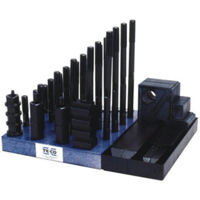 TE-CO 50 Piece Fixturing Step Block & Clamp Set with 1 Step Block, 11/16 T-Slot, 1/2-13 Stud Thread 1-1/8 Nut Width, 3, 4, 5, 6, 7 & 8 Stud Lengths 20207 – 06945059