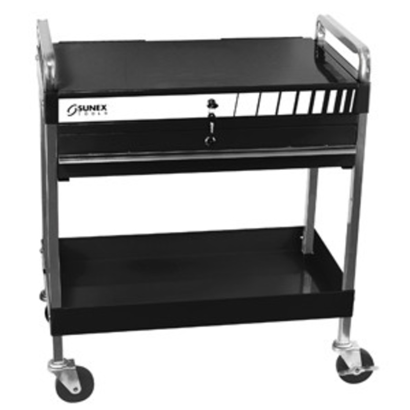 Sunex Black Service Cart with Lid and Locking Drawer – SU8013ABK
