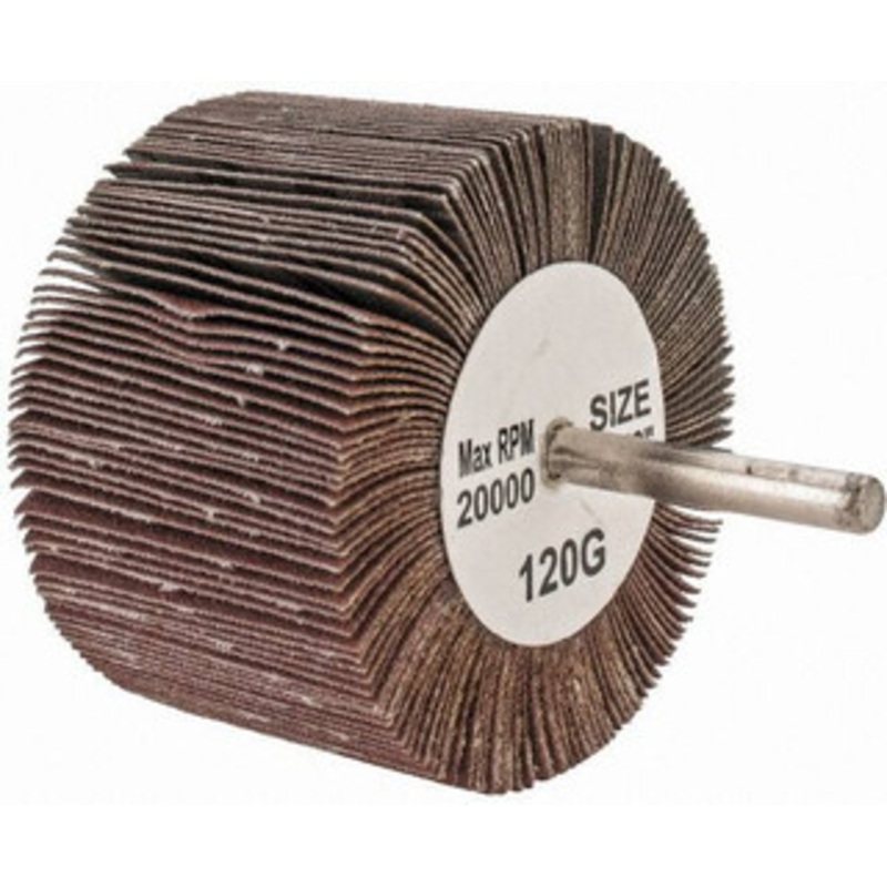 Tru-Maxx 3 Diam x 2 Face Width, Fine Aluminum Oxide Coated Mounted Flap Wheel 1/4 Shank Mount, 120 Grit, 20,000 Max RPM SZMFW14120 – 87661666