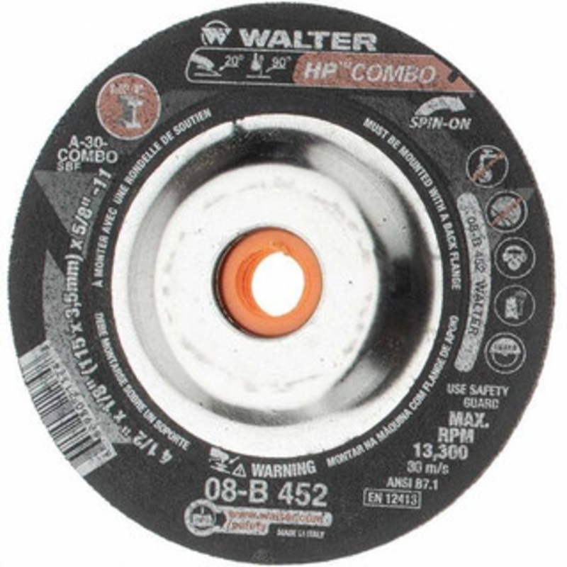 Value Collection 30 Grit, 4-1/2 Wheel Diam, 1/8 Wheel Thickness, Type 27 Depressed Center Wheel Aluminum Oxide, Resinoid Bond, 13,300 Max RPM BD-W08B452 – 43583657