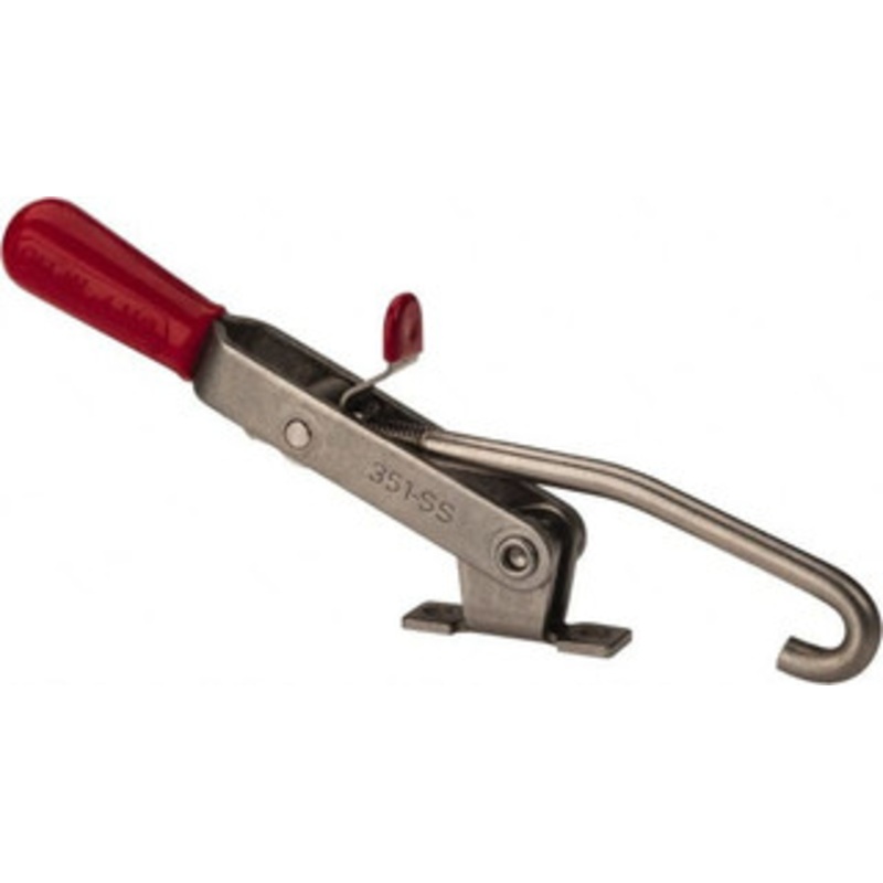 Destaco 375 Lb Capacity, Horizontal, J Hook, Right Flanged Base, Stainless Steel Pull Action Latch Clamp 4 Drawing Movement, 8.82 OAL, Thumb Handle 351-BSS – 03388055