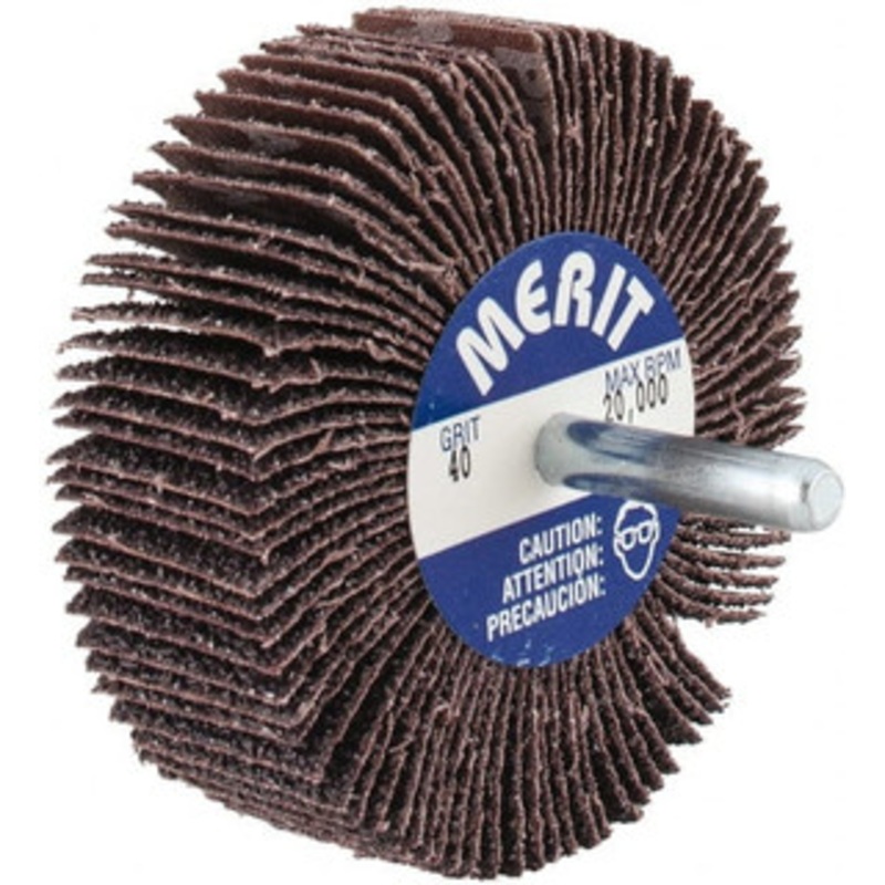 Merit Abrasives 3 Diam x 1 Face Width, Coarse Aluminum Oxide Coated Mounted Flap Wheel 1/4 Shank Mount, 40 Grit, Cloth Backing, 20,000 Max RPM 08834137456 – 72373426