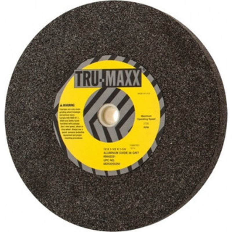 Tru-Maxx 36 Grit Aluminum Oxide Bench & Pedestal Grinding Wheel 12 Diam x 1-1/4 Hole x 1-1/2 Thick, 2705 Max RPM, P Hardness, Very Coarse Grade , Vitrified Bond 66253255250 – 85642221