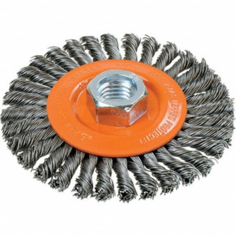 Walter Surface Technologies 4 OD, 5/8-11 Arbor Hole, Stringer Bead Steel Wheel Brush 3/16 Face Width, 0.02 Filament Diam, 20,000 RPM 13K404 – 57816159