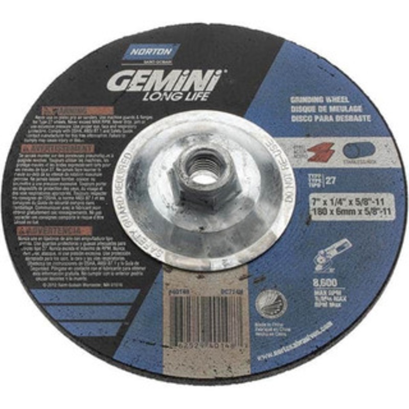 Norton 7 Wheel Diam, 1/4 Wheel Thickness, Type 27 Depressed Center Wheel Aluminum Oxide, 8,600 Max RPM, Compatible with Angle Grinder 66252940148 – 00850164