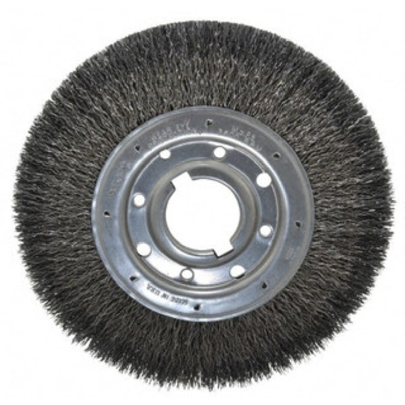 Osborn 10 OD, 2 Arbor Hole, Crimped Steel Wheel Brush 1-1/4 Face Width, 2 Trim Length, 0.02 Filament Diam, 3,600 RPM 0002244100 – 06081301