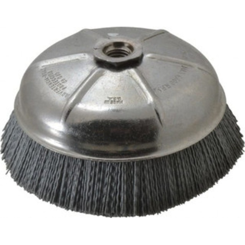 Weiler Abrasives 6 Diam 5/8-11 Threaded Arbor Nylon Fill Cup Brush Crimped Wire, Silicon Carbide Abrasive, 0.035 Wire Diam, 6,600 Max RPM 14516 – 00291617