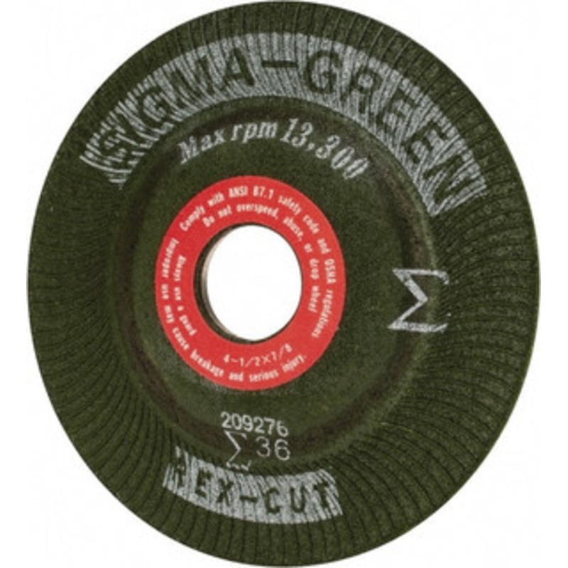 Rex-Cut Abrasives 36 Grit, 4-1/2 Wheel Diam, 7/8 Arbor Hole, Type 27 Depressed Center Wheel Ceramic, 13,300 Max RPM, Compatible with Angle Grinder 730000 – 78150489