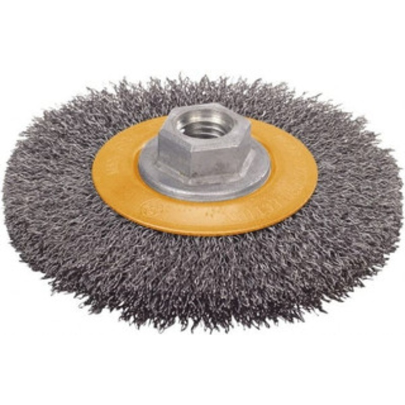 Walter Surface Technologies 4-1/2 OD, 5/8-11 Arbor Hole, Crimped Steel Wheel Brush 5/8 Face Width, 1 Trim Length, 0.0118 Filament Diam, 12,500 RPM 13J454 – 41778424