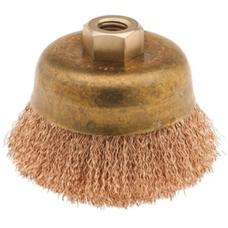 Ampco Safety Tools 4 Diam 5/8-11 Threaded Arbor Bronze Phosphorus Fill Cup Brush Crimped Wire, 0.014 Wire Diam, 1-1/2 Trim, 8,000 Max RPM CB-45-CT – 63598460
