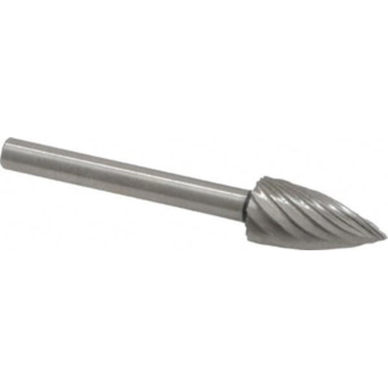 Made in USA 1/4 Cut Diam, 1/8 Shank Diam, High Speed Steel Single Cut Tree Burr Point End, 1-1/2 OAL, 1/2 LOC H-3 – 00439034