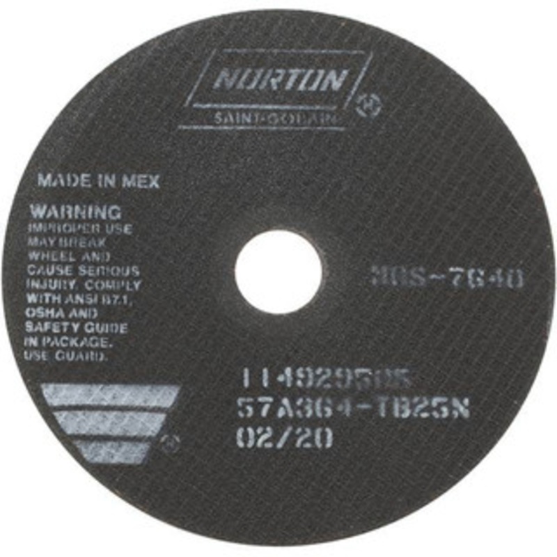 Norton 8 x 1/16, 1-1/4 Hole 36 Grit Aluminum Oxide Cutoff Wheel Very Coarse, Reinforced, 7,640 Max RPM, Use with Stationary Grinders 66253022705 – 81813156