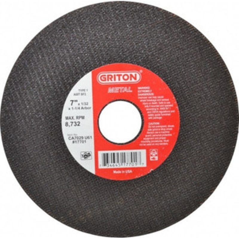 Value Collection 7 x 1/32, 1-1/4 Hole 60 Grit Aluminum Oxide Cutoff Wheel Medium Grade, Reinforced, 8,732 Max RPM, Use with Stationary Tools CA7029U61 – 05865076