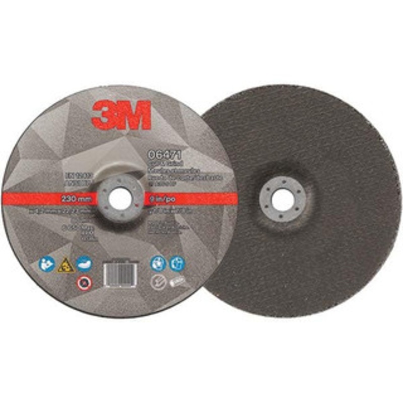3M Depressed-Center Wheels, Wheel Diameter (Inch): 9, Wheel Thickness (Inch): 1/8, Hole Size (Inch): 7/8, Connector Type: Shank, Wheel Type Number: Type 27, Abrasive Material: Ceramic 00638060064719 – 96860366