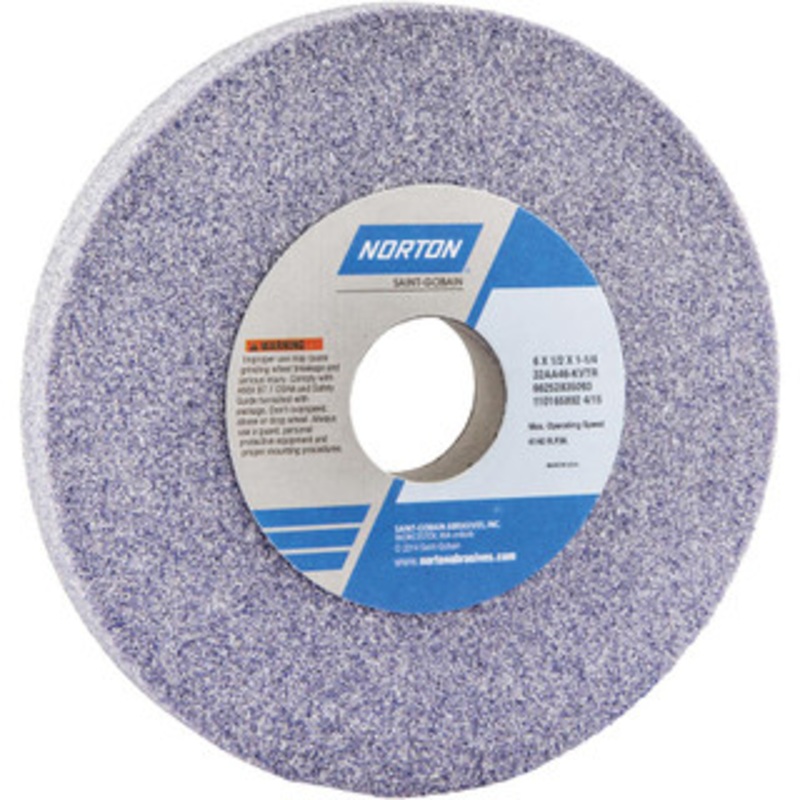 Norton 6 Diam x 1-1/4 Hole x 1/2 Thick, K Hardness, 46 Grit Surface Grinding Wheel Aluminum Oxide, Type 1, Coarse Grade, 4,140 Max RPM, Vitrified Bond, No Recess 66252835093 – 05127972