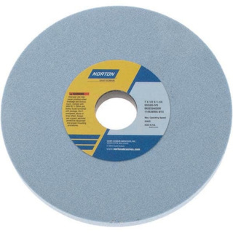 Norton 7 Diam x 1-1/4 Hole x 1/2 Thick, I Hardness, 80 Grit Surface Grinding Wheel Ceramic, Type 1, Medium Grade, 3,600 Max RPM, Vitrified Bond, No Recess 66252940200 – 01055383