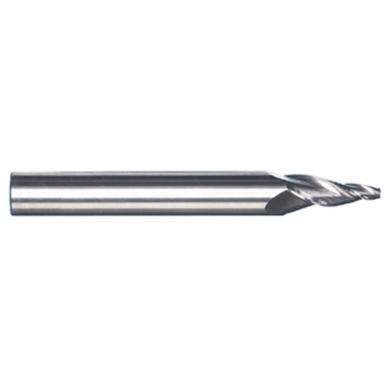 Rushmore USA 3 Flute Solid Carbide 10 Tapered Angle Single End Mill, 1/8 Small End Dia., 1 Cut Length, 1/2 Shank Dia., 4 Overall Length