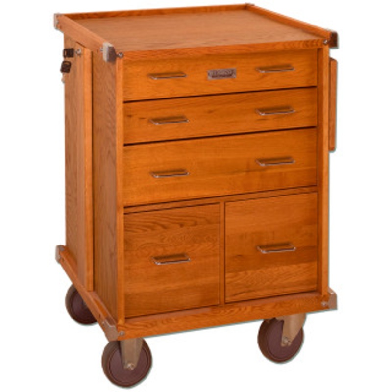 Gerstner International Oak 5-Drawer Roller Cabinet with Full Extension Drawer Slides and Collapsible Side Work Shelf – GI-R20