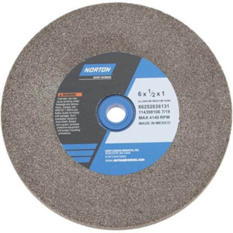Norton 60/80 Grit Aluminum Oxide Bench & Pedestal Grinding Wheel 6 Diam x 1 Hole x 1/2 Thick, 6210 Max RPM, Medium Grade 66252836131 – 75941195