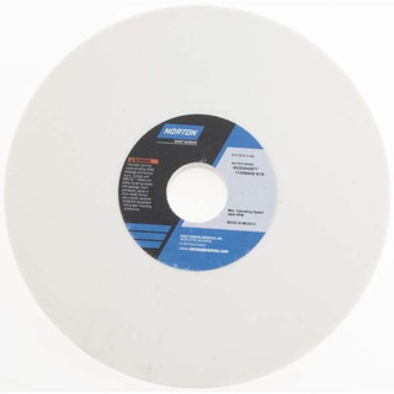 Norton 8 Diam x 1-1/4 Hole x 1/2 Thick, K Hardness, 100 Grit Surface Grinding Wheel Aluminum Oxide, Type 1, Fine Grade, 3,600 Max RPM, Vitrified Bond, No Recess 66253043877 – 95259123