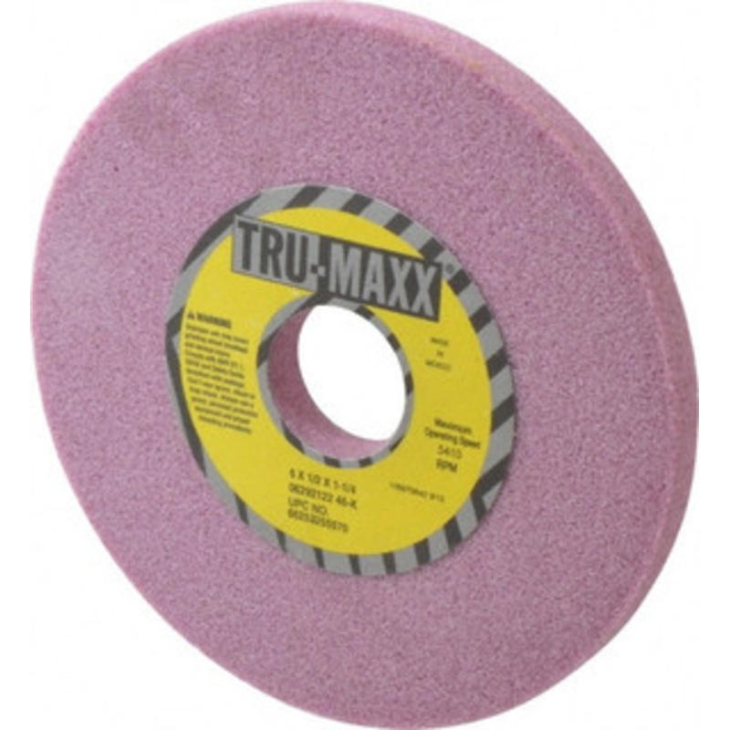 Tru-Maxx 6 Diam x 1-1/4 Hole x 1/2 Thick, K Hardness, 46 Grit Surface Grinding Wheel Aluminum Oxide, Type 1, Coarse Grade, 5,410 Max RPM, Vitrified Bond, No Recess 66253255570 – 06292122