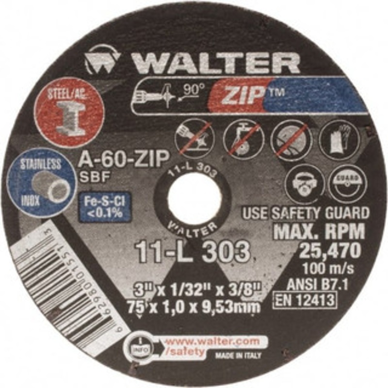 Walter Surface Technologies 3 x 1/16, 3/8 Hole Aluminum Oxide Cutoff Wheel Reinforced, 25,470 Max RPM, Use with Die Grinders 11L313 – 75788638