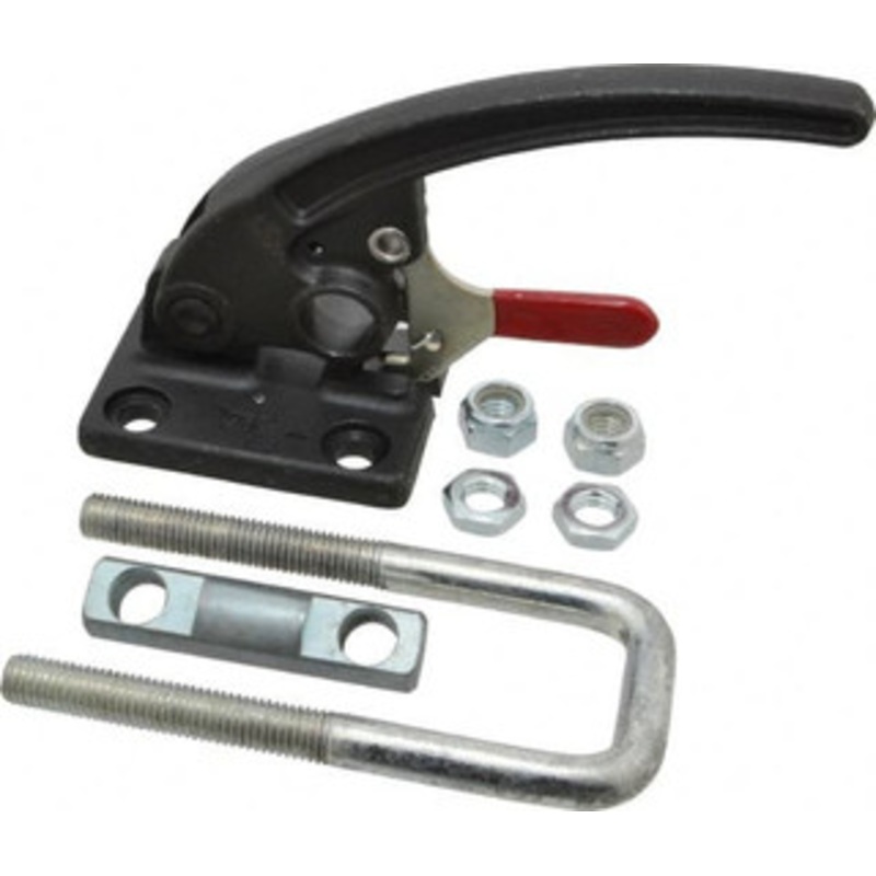 Destaco 7,500 Lb Capacity, Horizontal, U Hook, Flanged Base, Carbon Steel Pull Action Latch Clamp 2.19 Drawing Movement, 9.65 OAL, Threaded U Hook, Straight Handle 385-R – 03583887