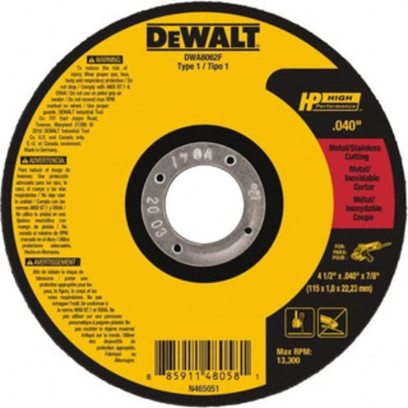 DeWALT 4-1/2 x 0.04, 7/8 Hole Aluminum Oxide Cutoff Wheel Reinforced, 13,300 Max RPM, Use with Angle Grinders DWA8062F – 32359804