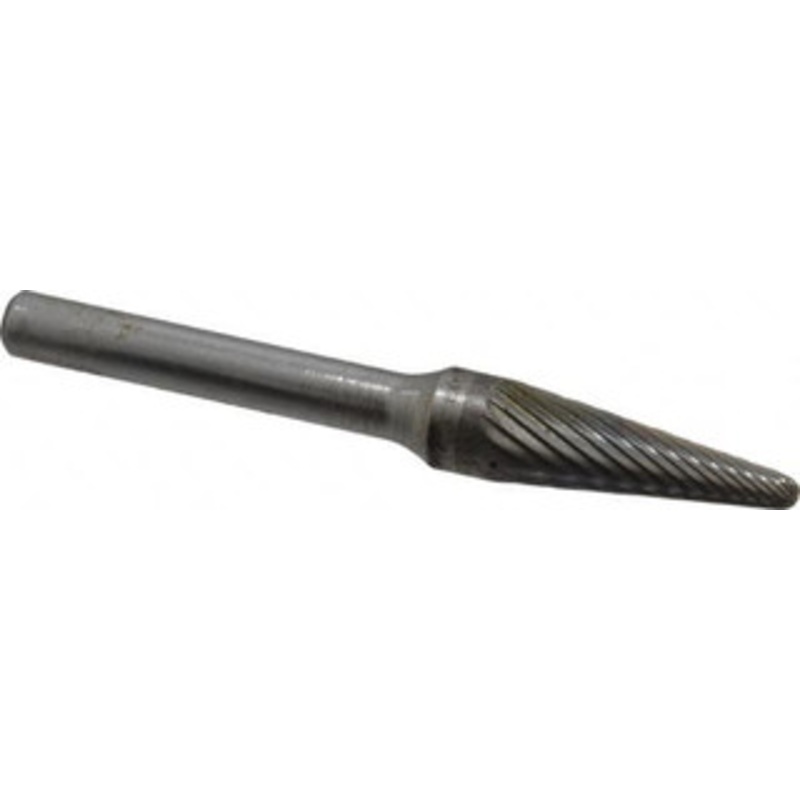 SGSPRO 3/8 Cut Diam, 1/4 Shank Diam, 14 Carbide Single Cut Taper Burr Radius End, 1-1/16 LOC 15225 – 05290762