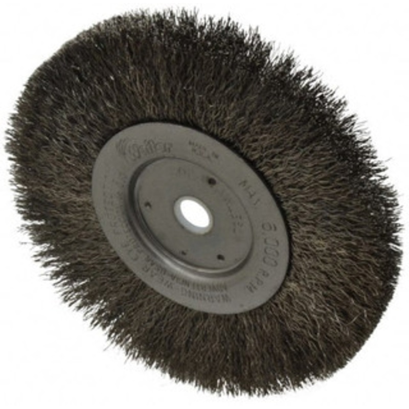 Weiler Abrasives 6 OD, 5/8 Arbor Hole, Crimped Stainless Steel Wheel Brush 1/2 Face Width, 1-7/16 Trim Length, 0.0104 Filament Diam, 6,000 RPM 01695 – 75843623