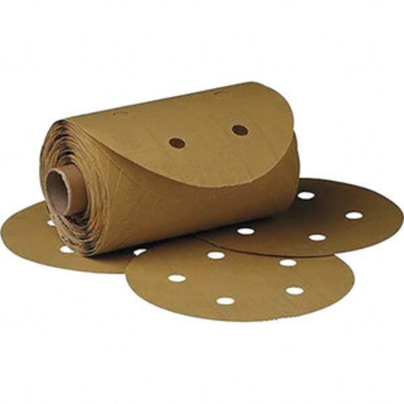 3M 5 Diam, 320 Grit FEPA, Aluminum Oxide Adhesive PSA Disc Extra Fine Grade, Gold, A Weighted Backing, Flexible, Use with Random Orbital Sanders 7100103336 – 01209451