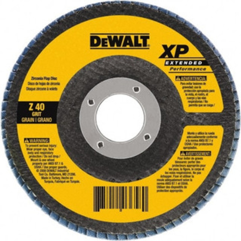 DeWALT 4-1/2 60 Grit 5/8-11 Center Hole Type 27 Zirconia Alumina Flap Disc Medium Grade, Coated, Arbor Attachment, Cloth Backing, 13,300 RPM DW8255 – 74299587