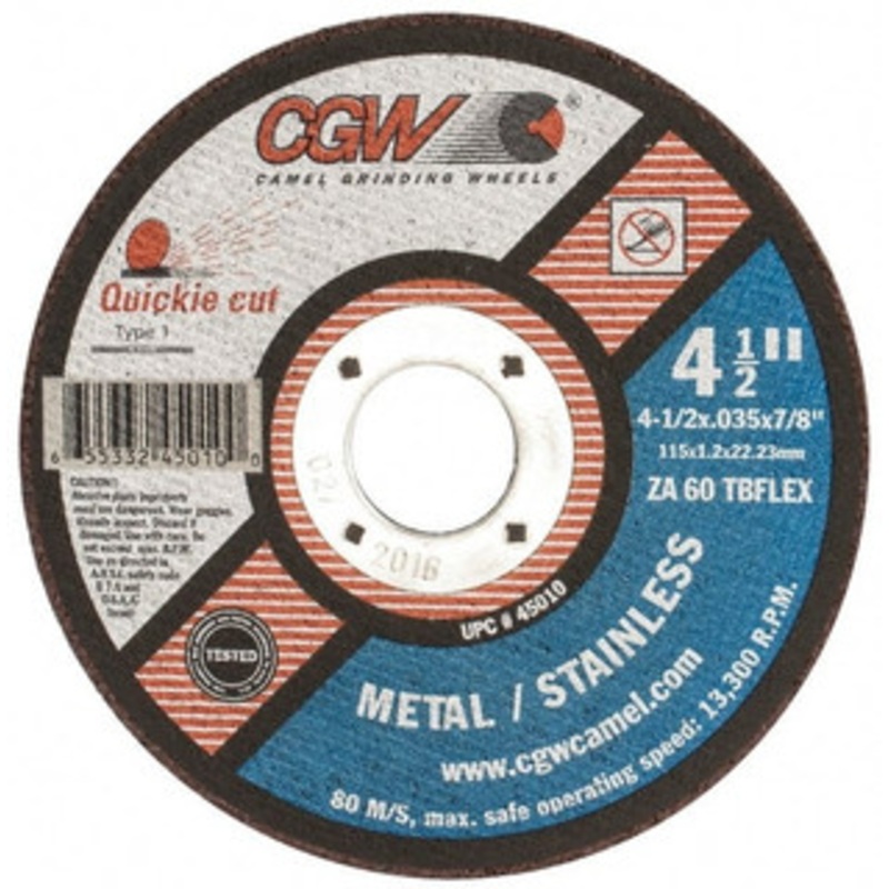 CGW Abrasives 4-1/2 x 0.035, 7/8 Hole 60 Grit Aluminum Oxide Cutoff Wheel Medium Grade, Reinforced, 13,300 Max RPM, Use with Angle Grinders 45010 – 56547508